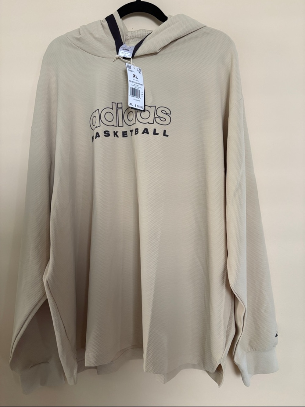NWT Adidas Basketball Tan Hoodie with Navy Logo XL